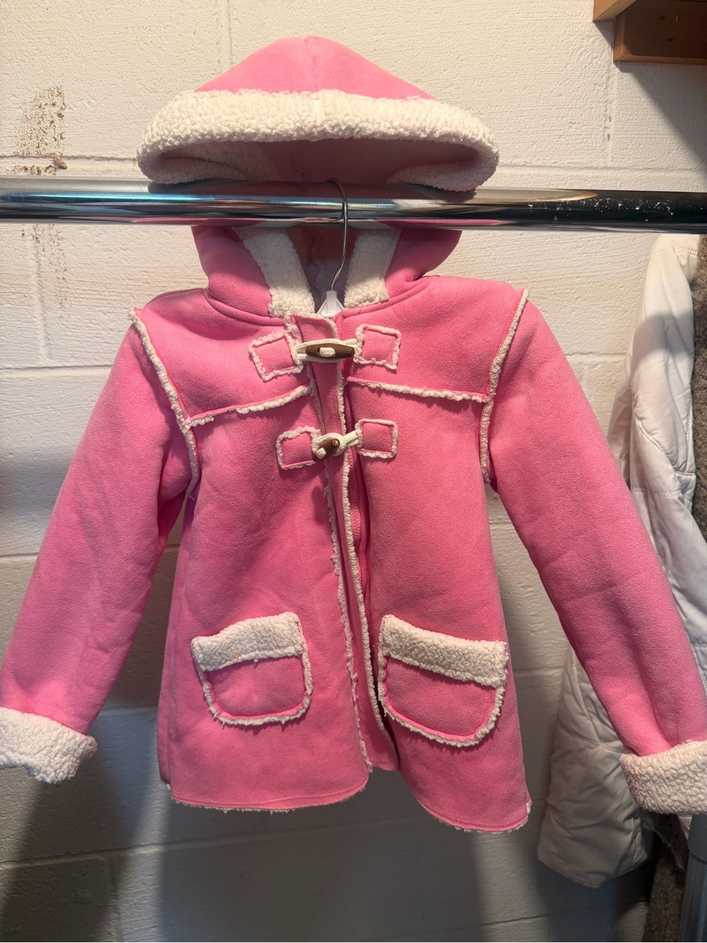 OshKosh B'gosh Pink Hooded Toggle Coat with Cream Faux-Shearling Trim
